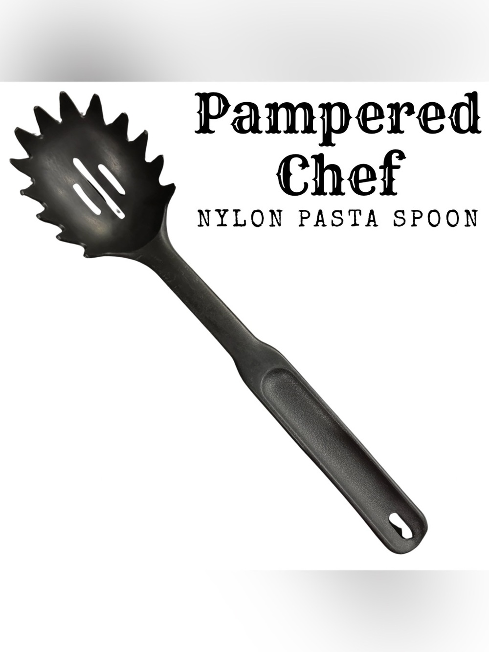 Pampered Chef Black Nylon Pasta Spoon Spaghetti Server Fork Excellent Condition